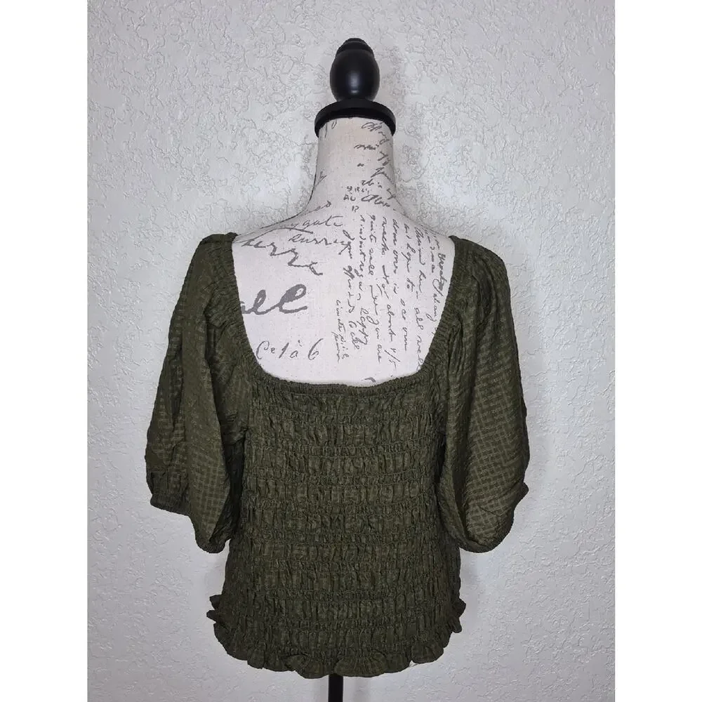Old Navy Puff Sleeve Top Olive Green Size XL